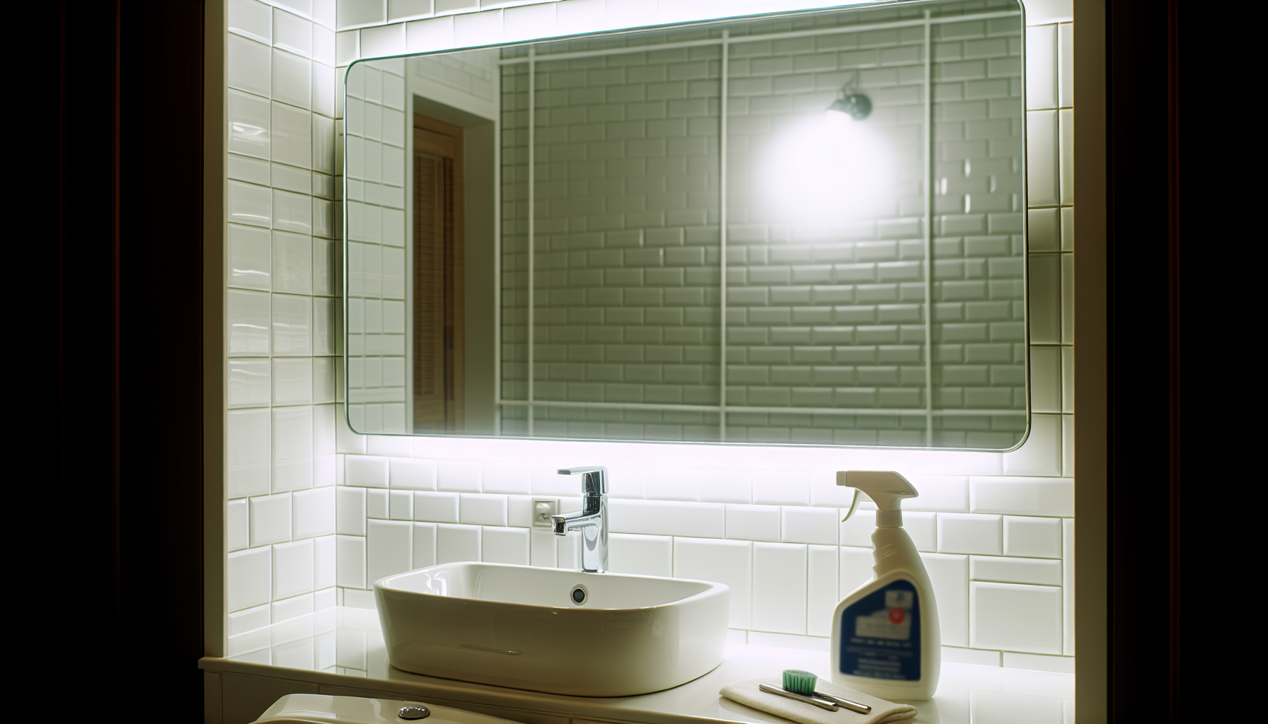 Clean and sanitized bathroom with sparkling mirror
