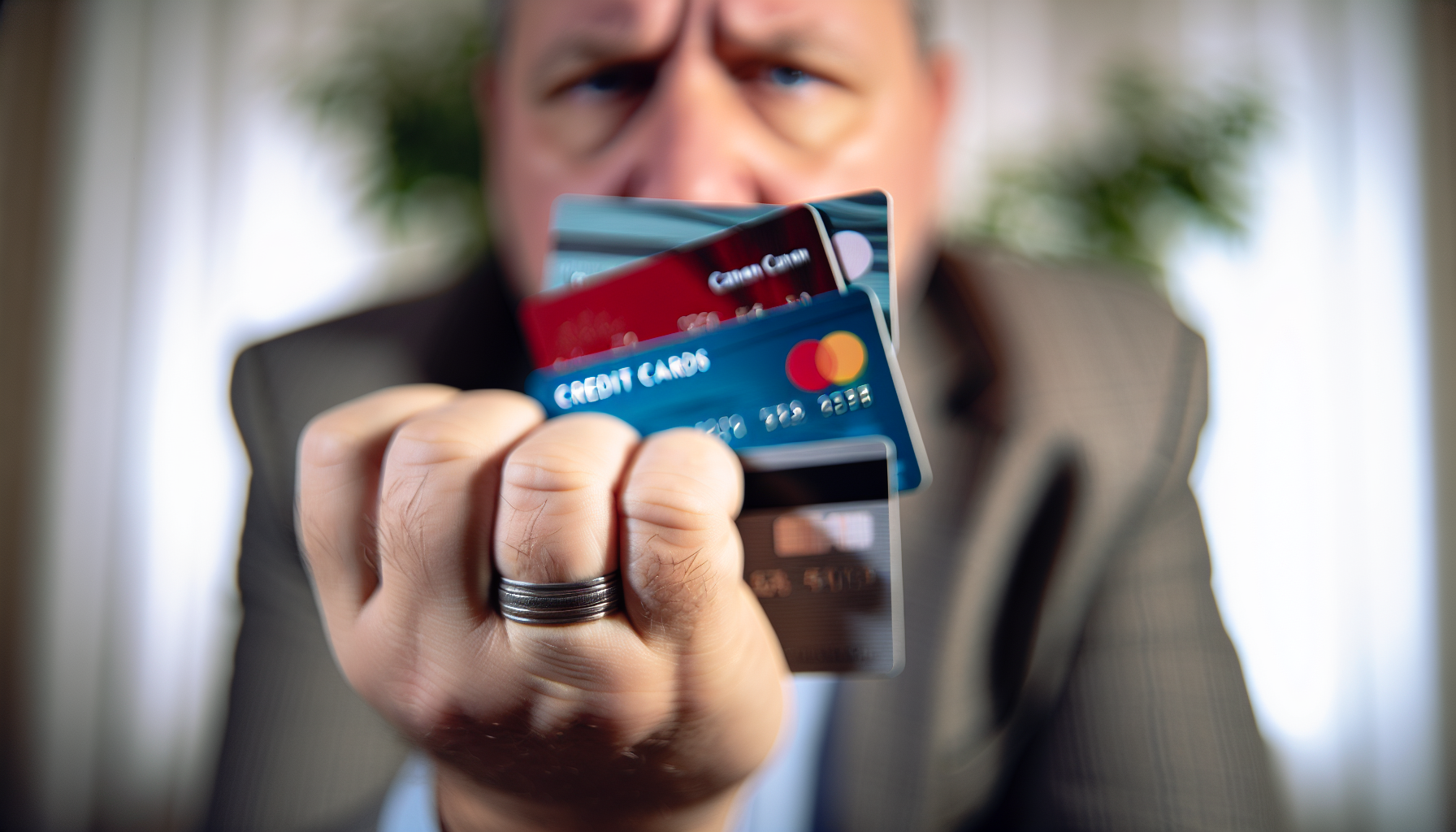 Person holding multiple credit cards
