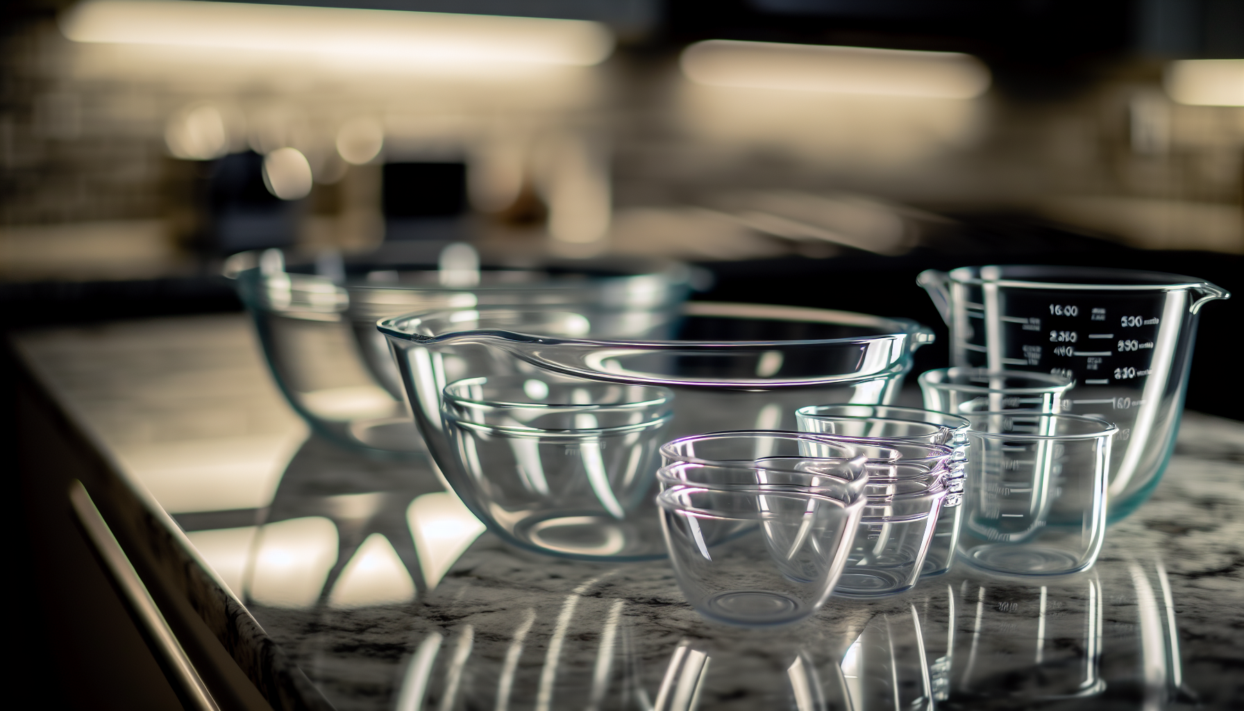 Glass mixing bowls and measuring cups are essential for accurate cooking