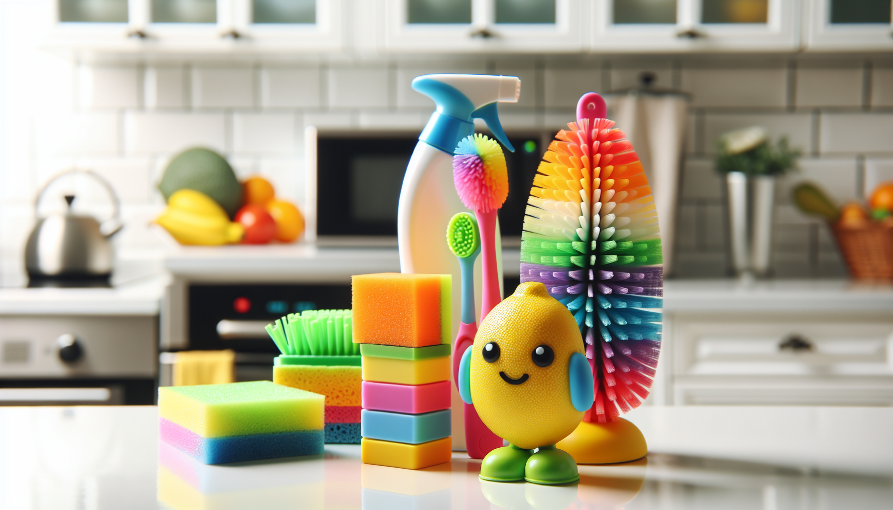 Kitchen cleaning companions including microwave cleaner and scrubber