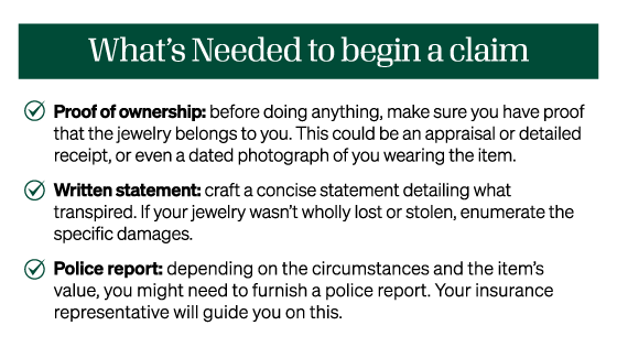 needed to begin jewelry insurance claim