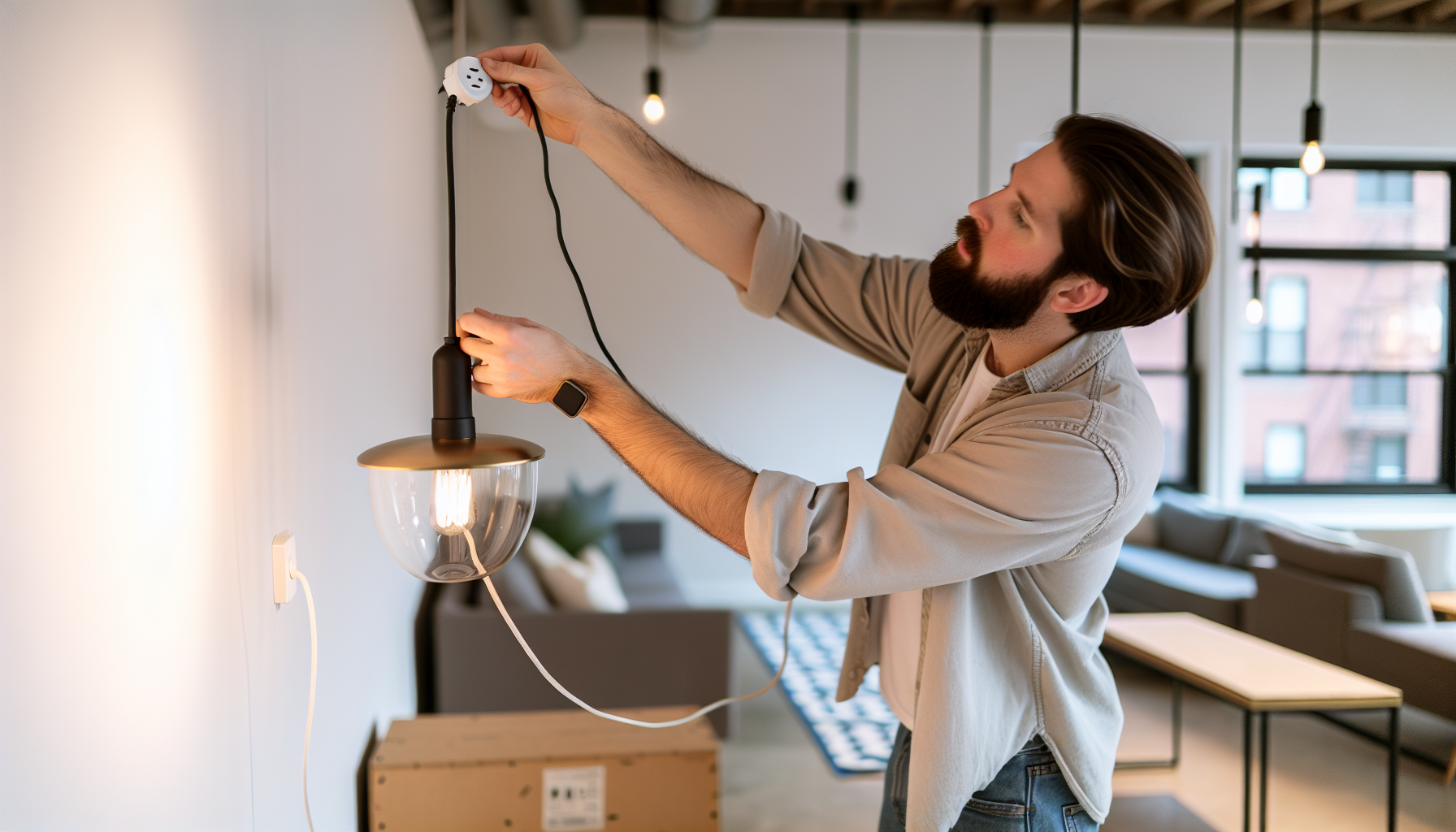 Plug-in pendant light installation in a rental space