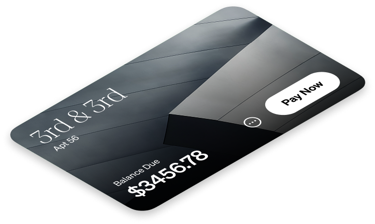 an isometric credit card that says 3rd & 3rd in the top left corner and balance due, $3,456.78 in the bottom left corner. There is a pay now button in the bottom right corner