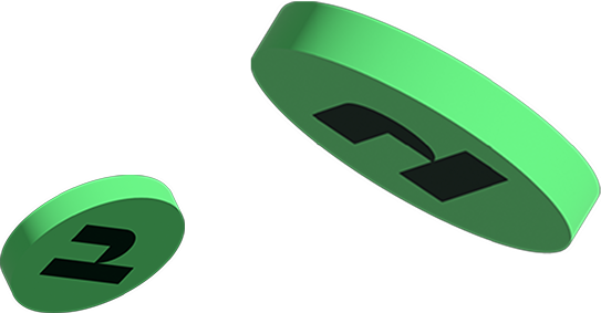 3d render of 2 green coins with a dark green Homebody h on them falling 